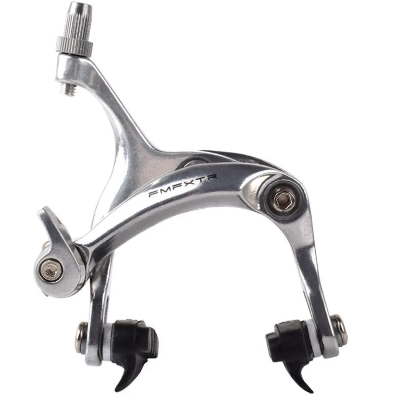 Pair of dual-axis bicycle brake clamps in metal with adjustable centre distance