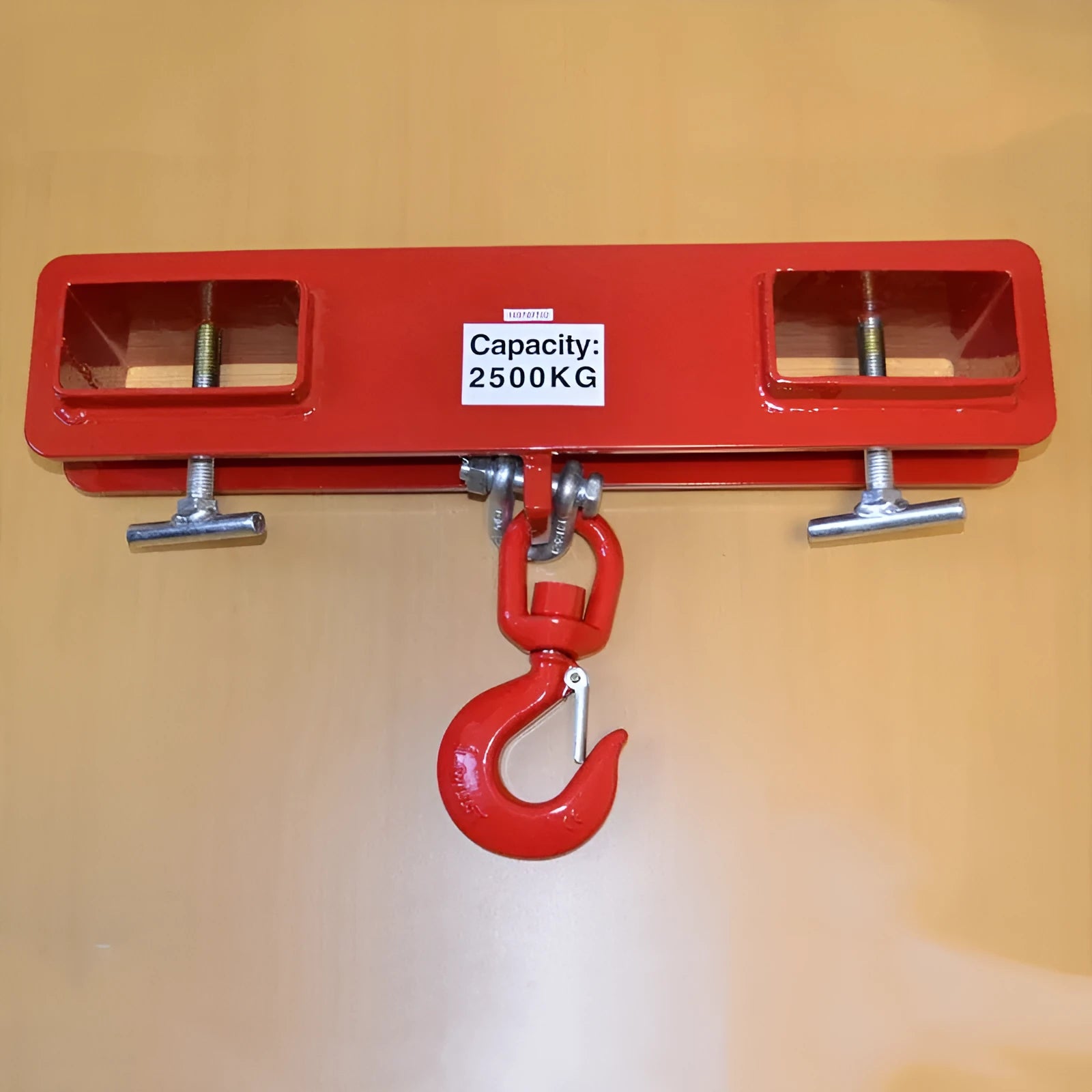 Forklift hook lifting attachment with rotatable hook and safety locking device