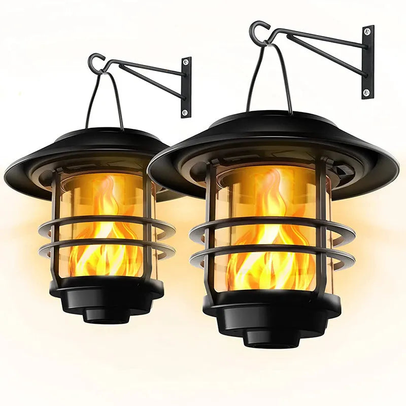 New solar LED outdoor glass wall lamp with flame or warm light option, IP65 rated