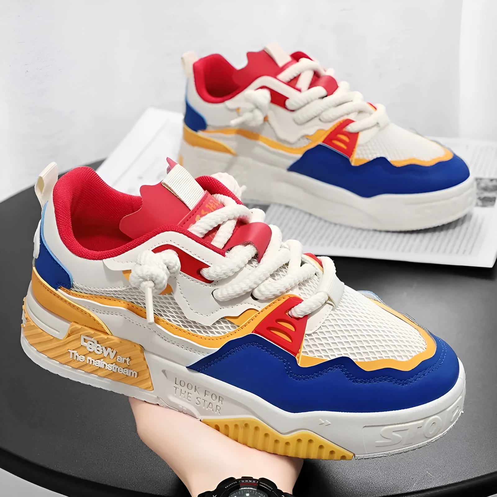 Men's low-top white board shoes with soft rubber sole and mesh lining