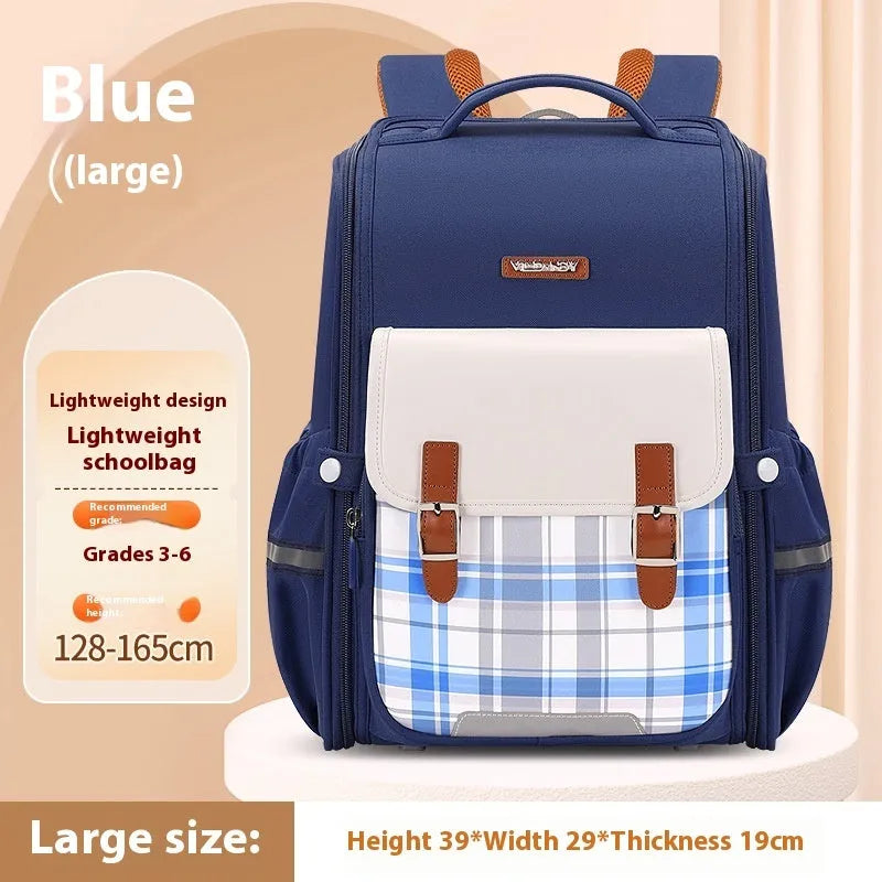 Large lightweight school backpack in Oxford cloth for year 5-6 pupils, shown in beige colour.