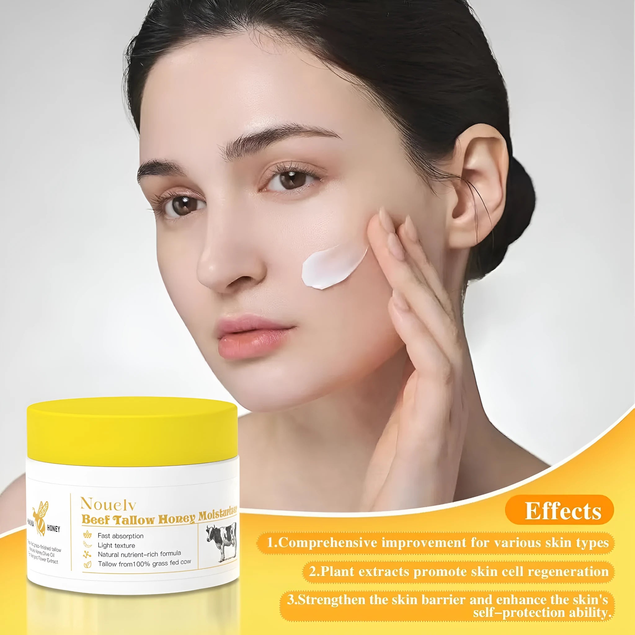 50g jar of cow tallow and honey moisturising cream for dry and combination skin