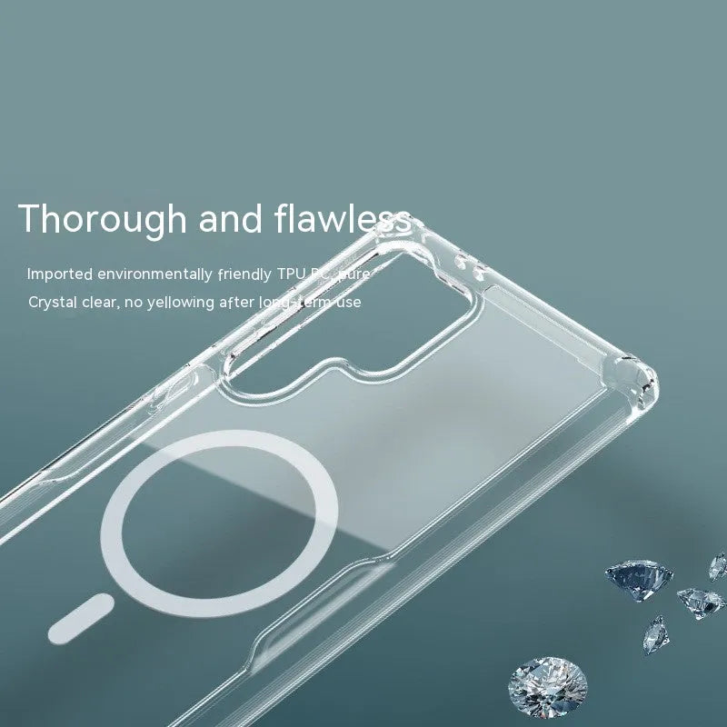 White natural TPU magnetic back cover phone case for Samsung S24, S24 Plus, and S24 Ultra