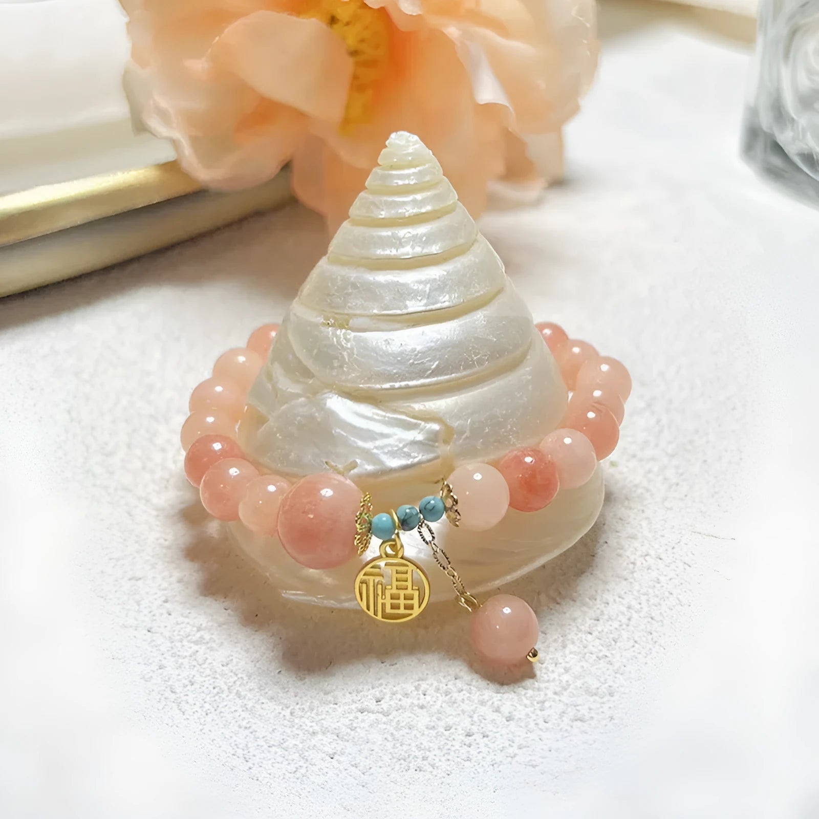 Pink natural stone and alloy simple style bracelet for women