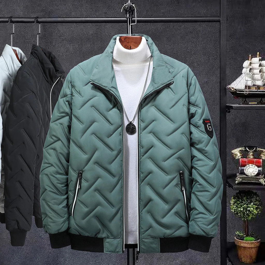 Men's short cotton-padded coat with stand collar, gray, black, bean green, sizes L-5XL