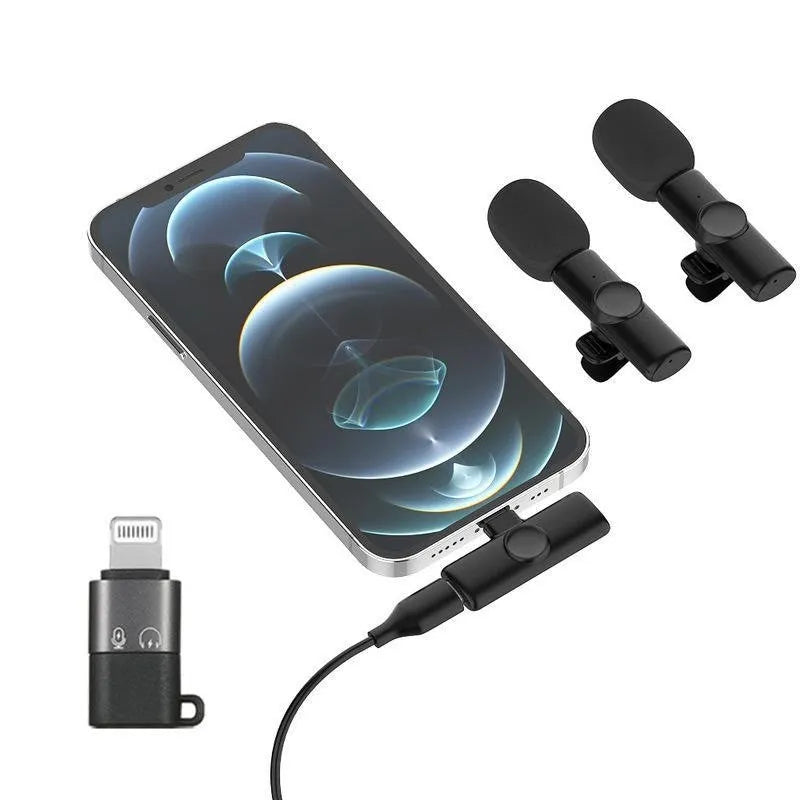 Wireless collar clip microphone for outdoor video recording with multiple interface connection options
