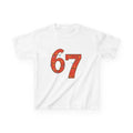 Children's pure cotton short sleeve T-shirt in white with printed logo, drop shoulder design, suitable for heights 100-160cm
