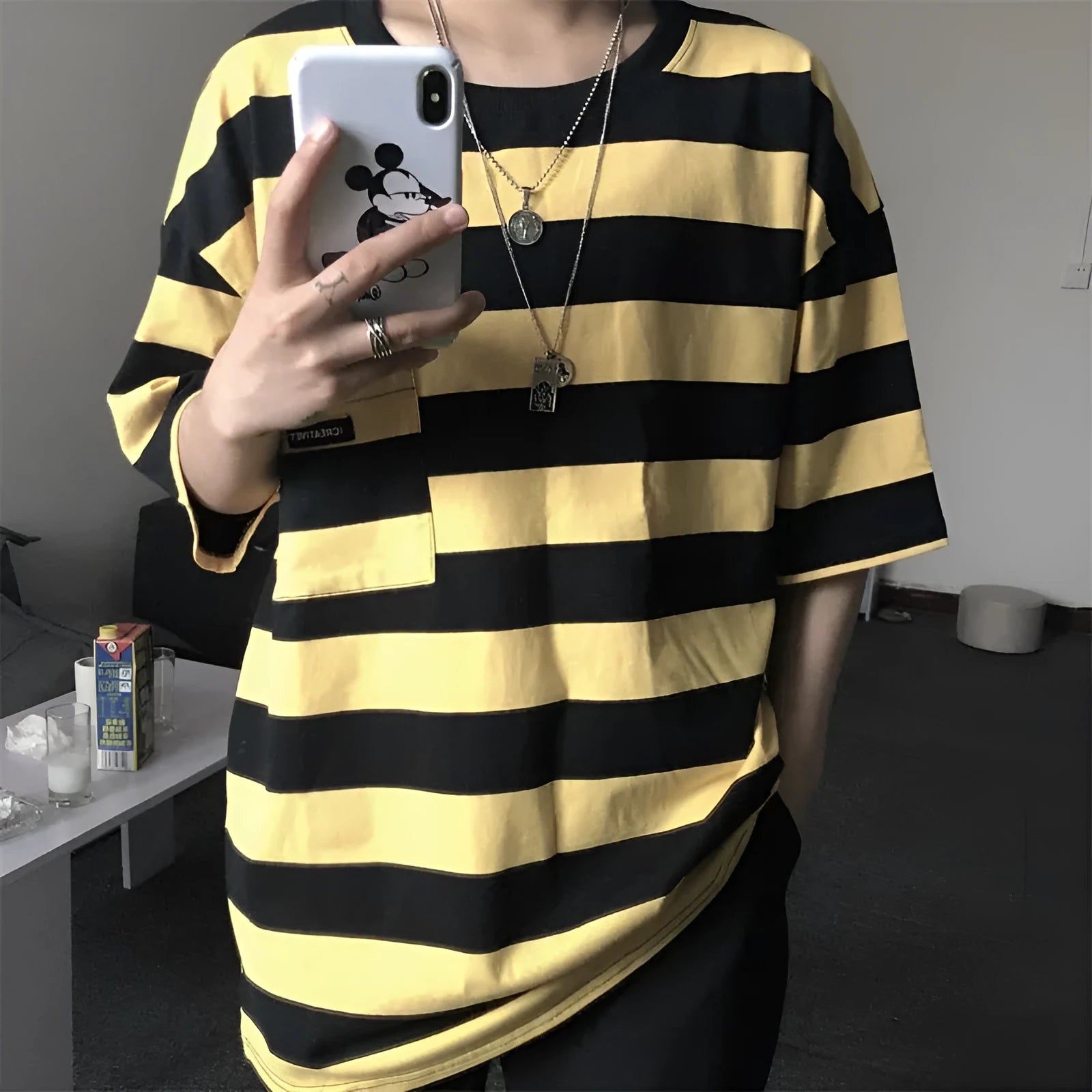 Striped short sleeve t-shirt in blue and yellow colours