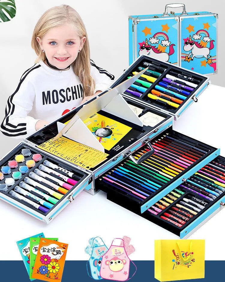 Creative birthday gift for girls ten years old, 3-layer pink aluminium box set with doodle pen set, plastic construction