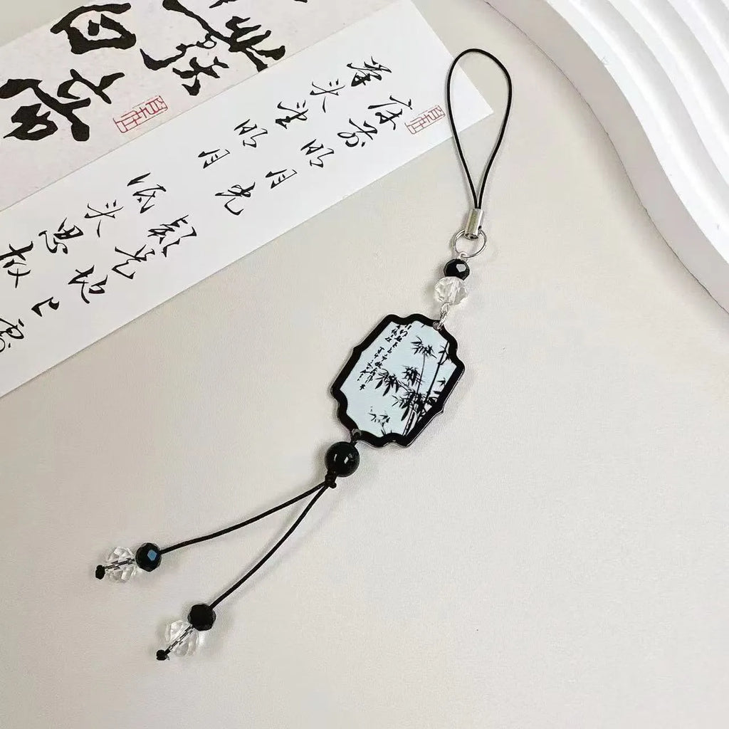 Guofeng Chinese style beaded keychain with detailed floral pattern in Fan or Poetry colours.