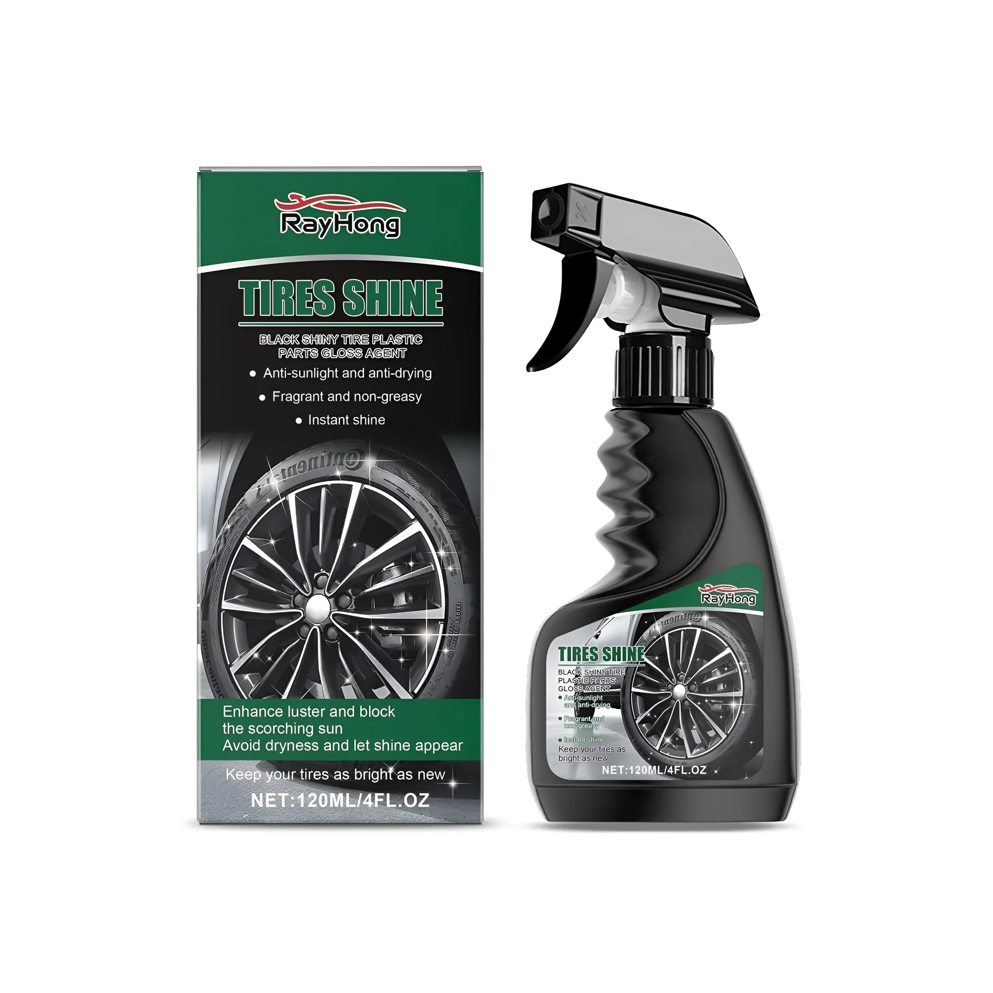 Automobile tire gloss agent spray bottle 120ml with silicone oil formula for shiny tyres