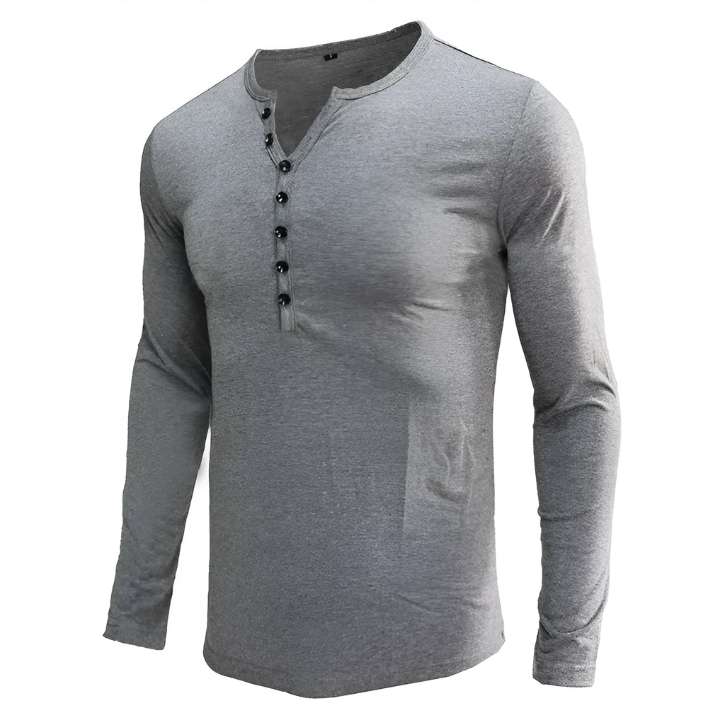 Men's solid colour long sleeve cotton blend base layer shirt in European and American style