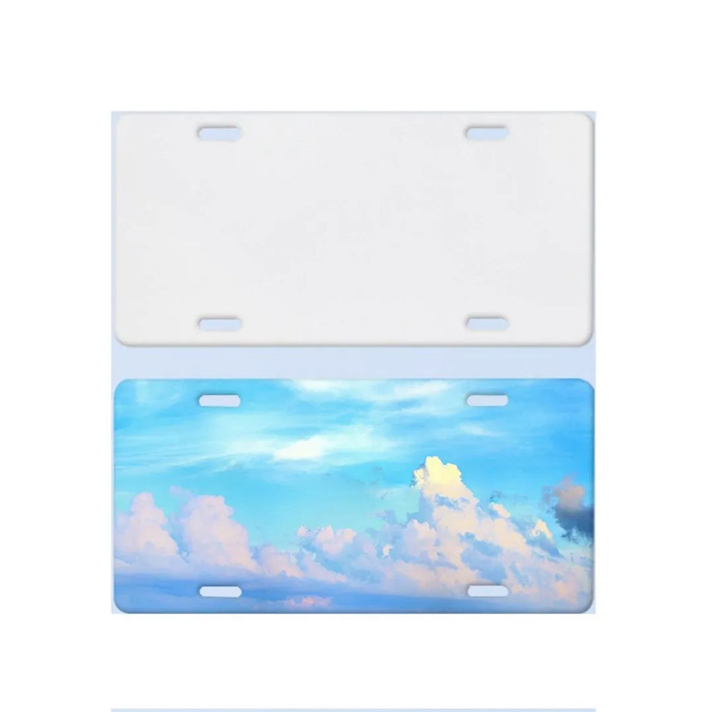 White aluminium licence plate sheet measuring 30.3 by 15 centimetres