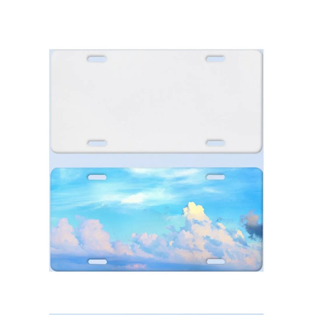 White aluminium licence plate sheet measuring 30.3 by 15 centimetres