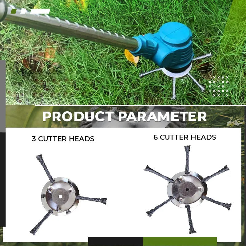 Stainless steel replacement brush head accessory for a lithium battery electric wire mower.