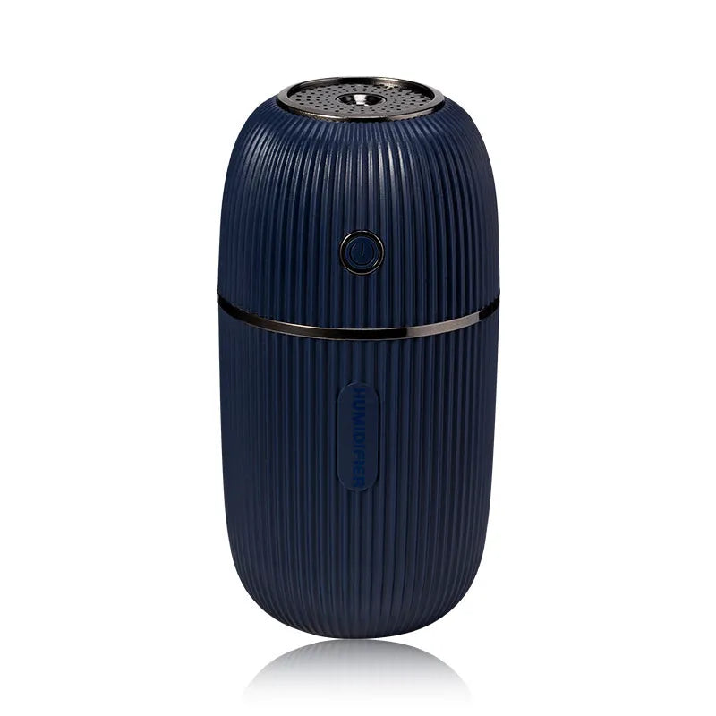 300ml USB mini ultrasonic humidifier with colourful LED lights, 151.3 x 78.6 x 78.6mm, in blue, pink, white, or navy blue