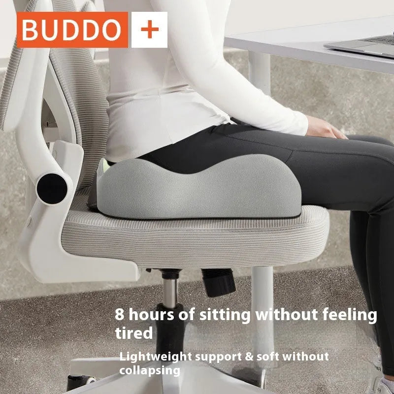 Memory foam seat cushion with waist support in various colour options including blue grey and double pink