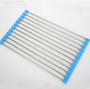 Foldable stainless steel kitchen drain sink rack with polypropylene drying tubes