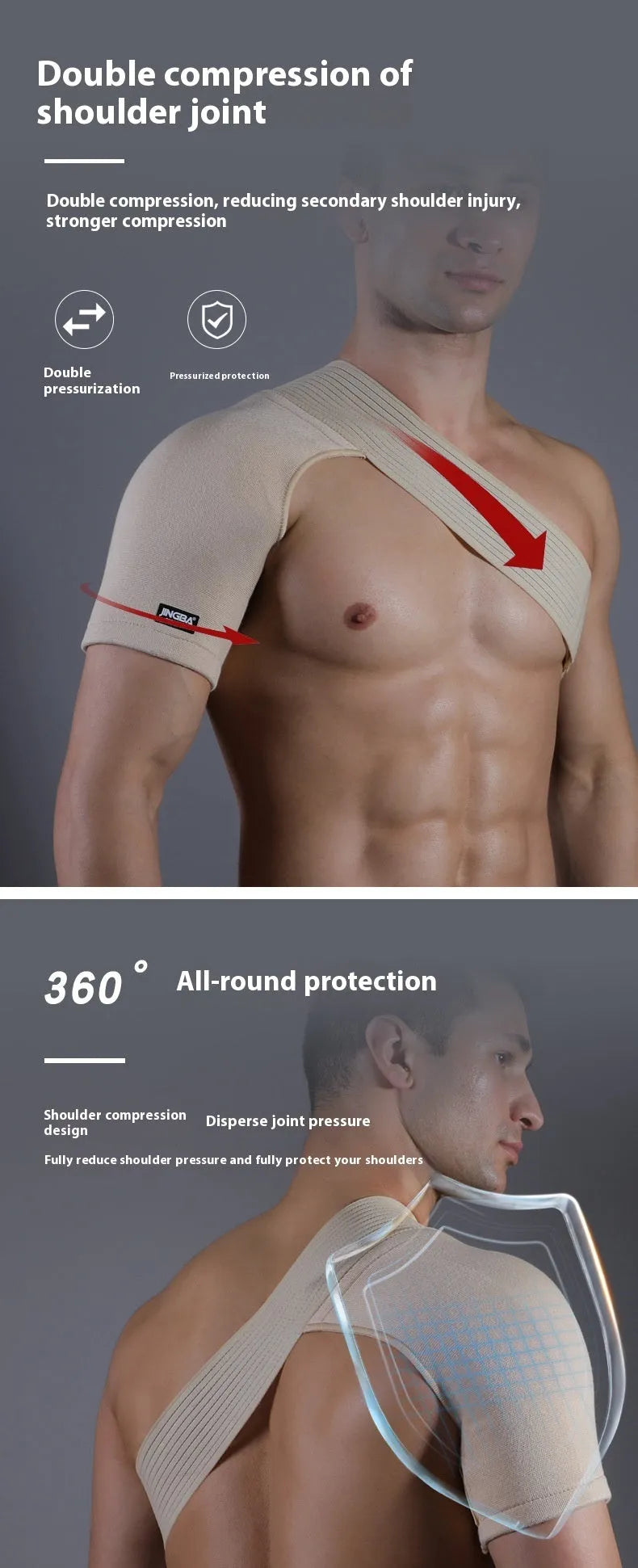 Adjustable single-shoulder sports protective gear in skin colour for weightlifting and multi-sport use.