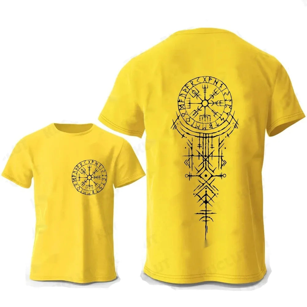Men's Viking Rune Compass graphic on a pure cotton T-shirt, available in multiple colours and sizes.