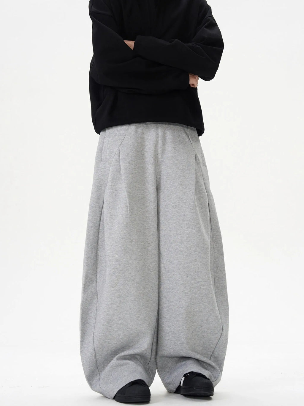 Women's polyester wide-leg trousers in black, loose fit straight leg design, mid rise waist