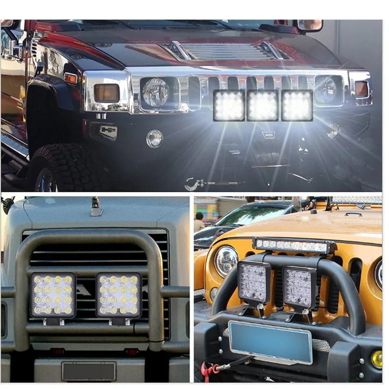 Square 48W LED work light with plastic housing for construction machinery inspection