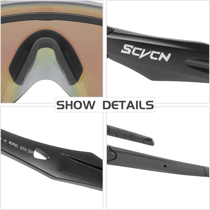 Frameless athletic windproof goggles with a colourful integrated lens.