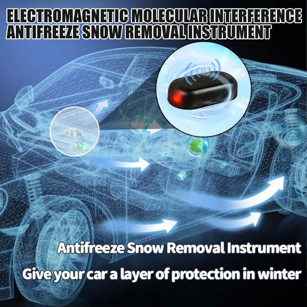 Black electronic car de-icer tool with glass plate for windscreen ice and snow removal