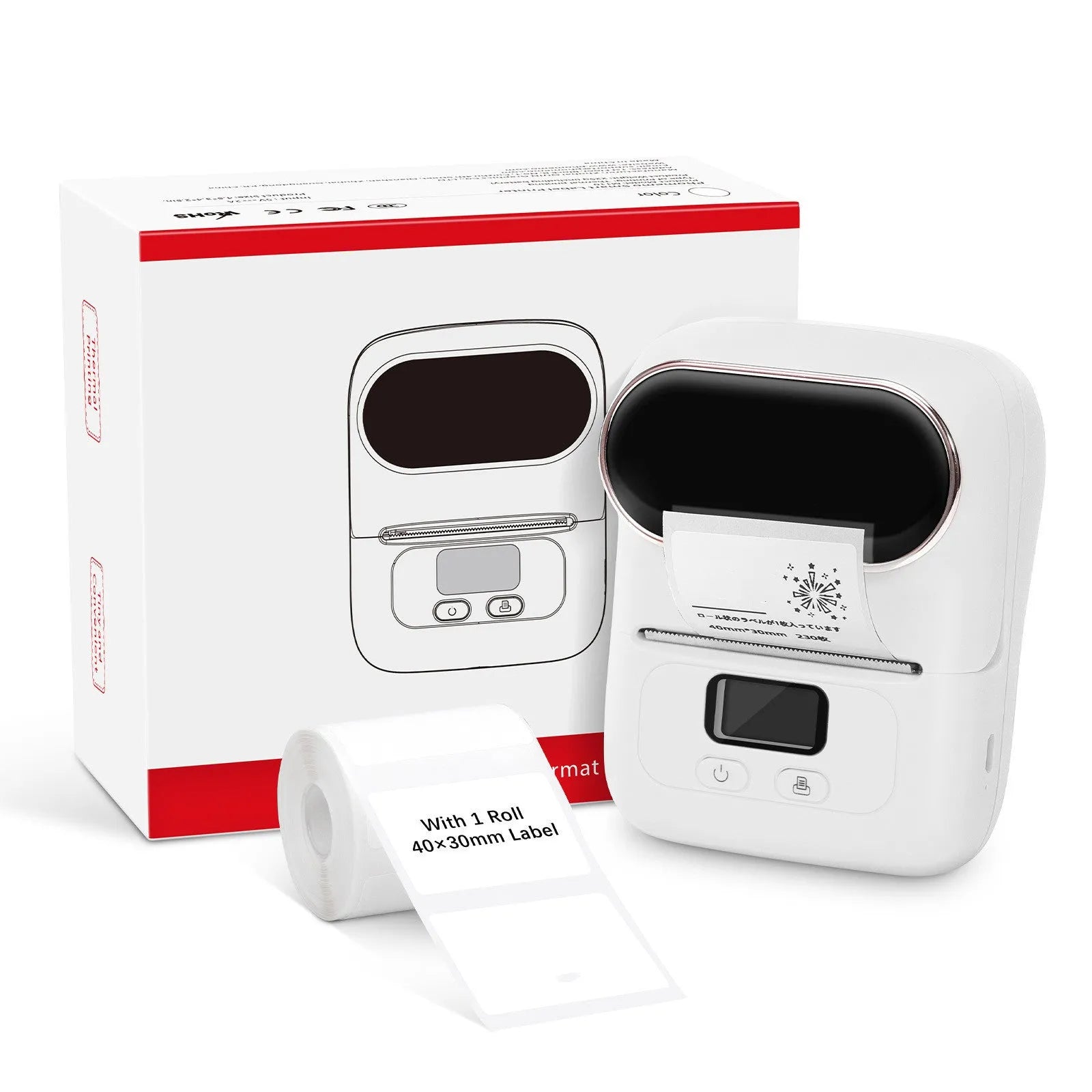 Bluetooth handheld bar code printer in plastic casing with 2-inch ink wheel and USB port