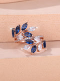 Copper leaf-shaped adjustable ring with Platinum sapphire blue finish