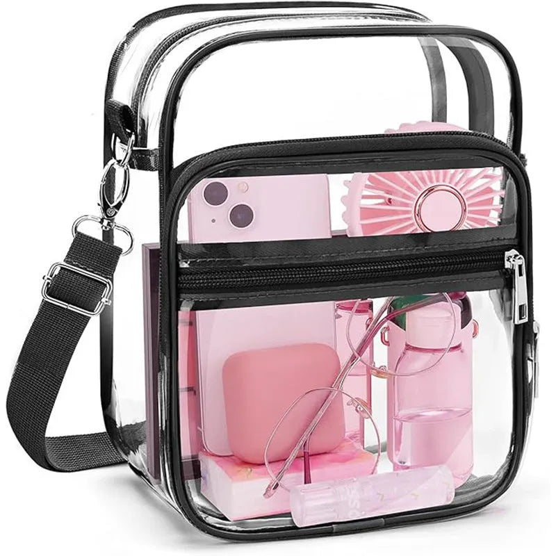 PVC waterproof crossbody bag in cube style design showing dimensions and colour options