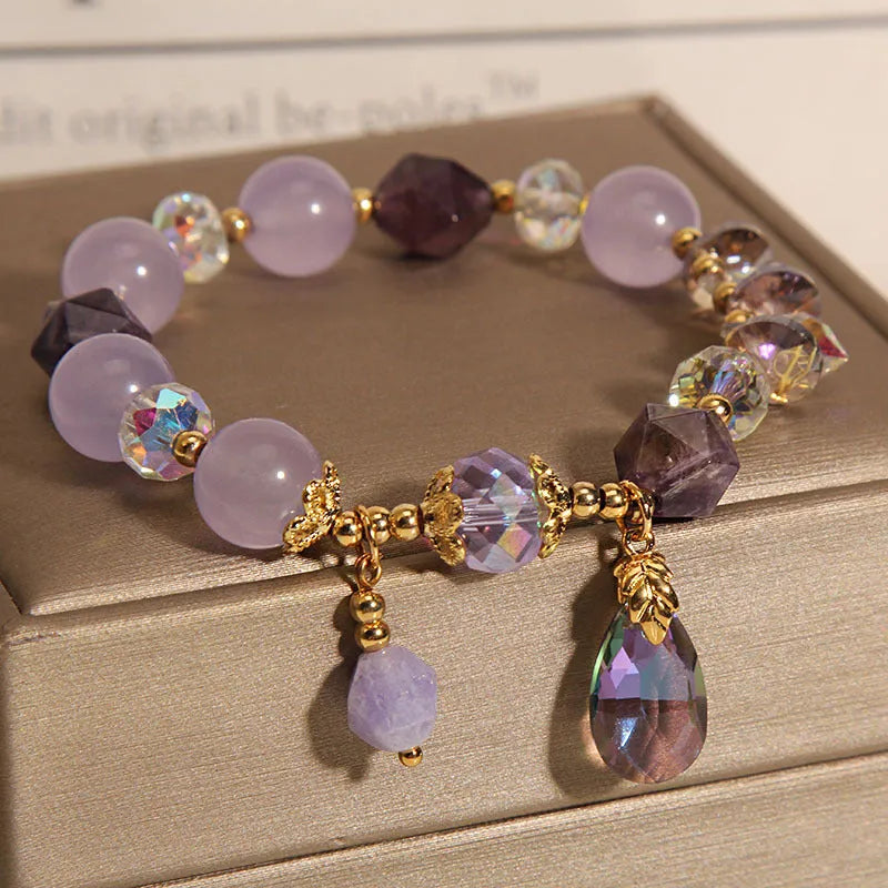 Retro purple crystal drop bracelet for children with adjustable design and lavender water drop pendant