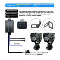 Motorcycle LED spotlight pair with wiring and mounting brackets for vehicle modification