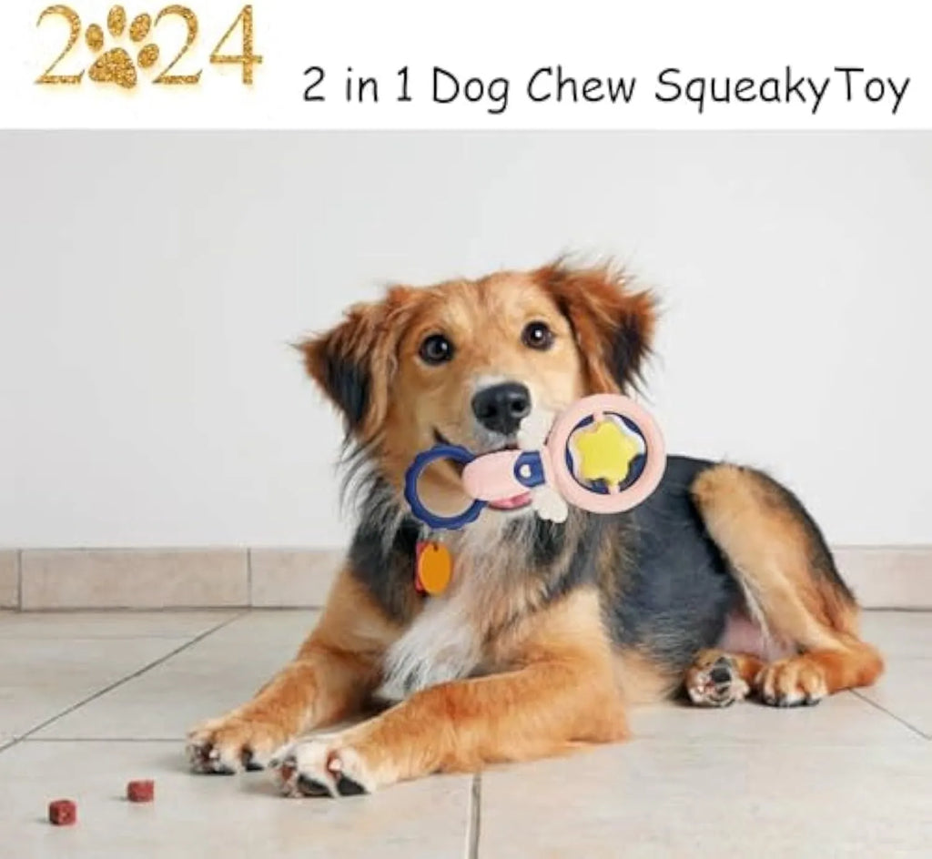Set of four durable interactive dog toys including chew-resistant squeaky toys and dental cleaning toys for large breed dogs