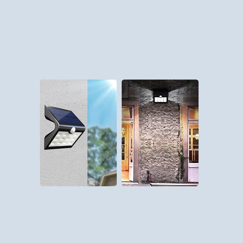 Solar yard light with compact dimensions for outdoor garden or wall lighting