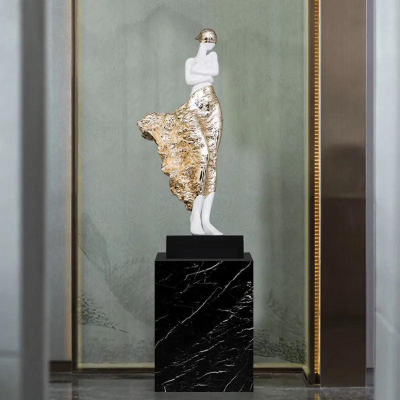 Modern sculptured beauty character ornament in metallic finish standing 48cm tall