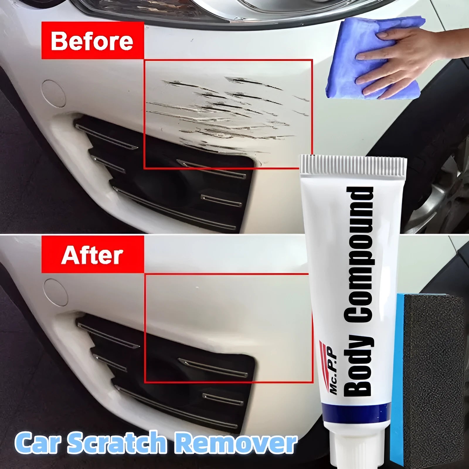 Car scratch remover paste with slop wax and foam applicator sponge for auto paint repair