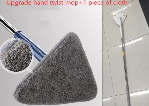 Extendable blue triangle mop with 360 rotating head and automatic water squeezing mechanism