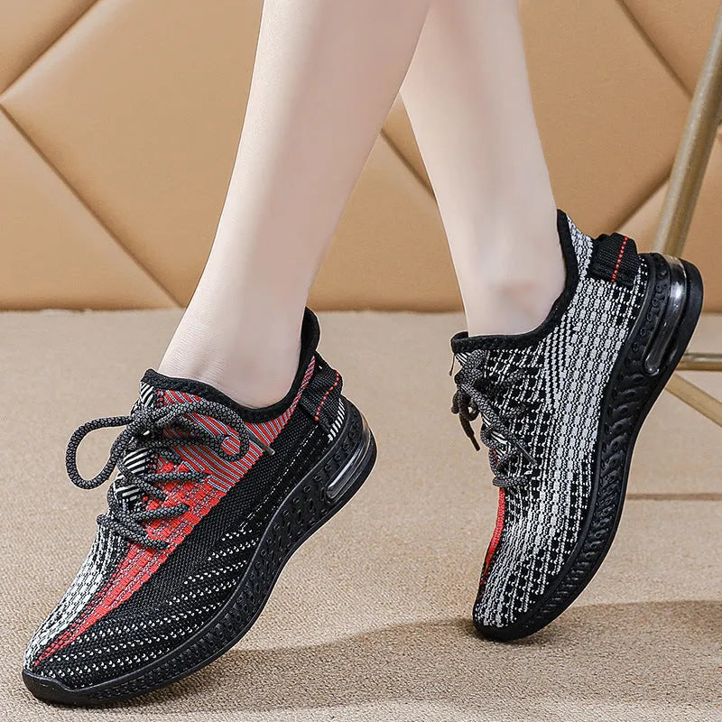 Women's lightweight casual running shoes in purple, black, or orange with plastic sole and lace-up front.