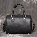 Brown handmade cowhide leather Boston bag with cylindrical shape and single shoulder strap