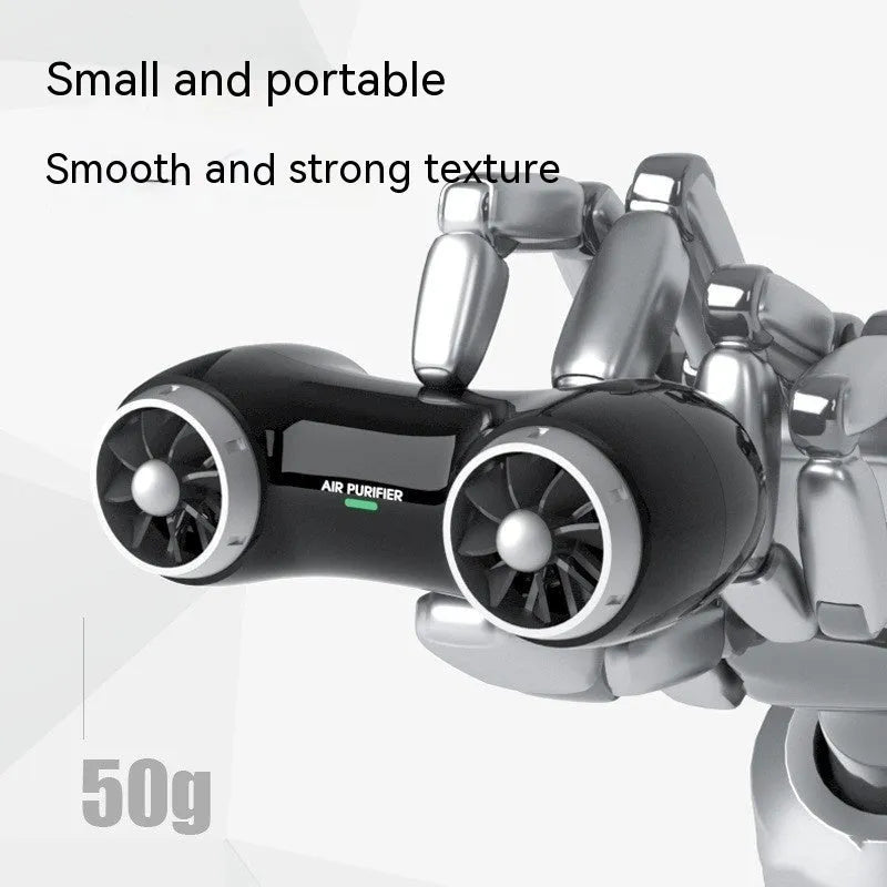 Compact black car air purifier with anion and aromatherapy functions showing 88mm dimensions