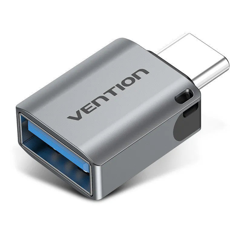 Grey aluminium USB 3.0 C Male to A Female OTG adapter with detachable lanyard