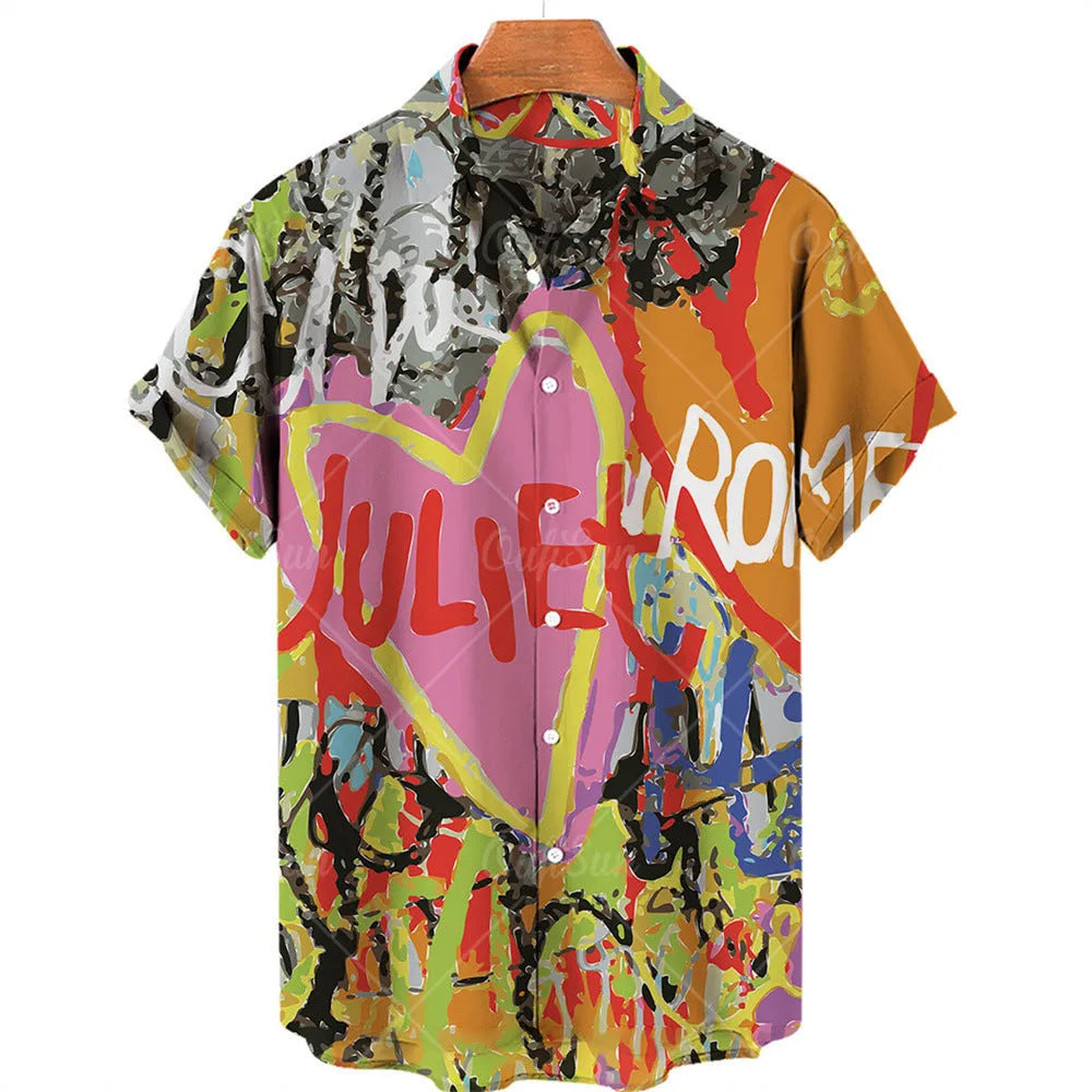 Plus size men's Hawaiian shirt with floral digital print, short sleeves, lapel collar, loose fit, polyester.
