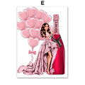 Canvas wall art print of cartoon anime girl holding balloon with champagne design in multiple sizes