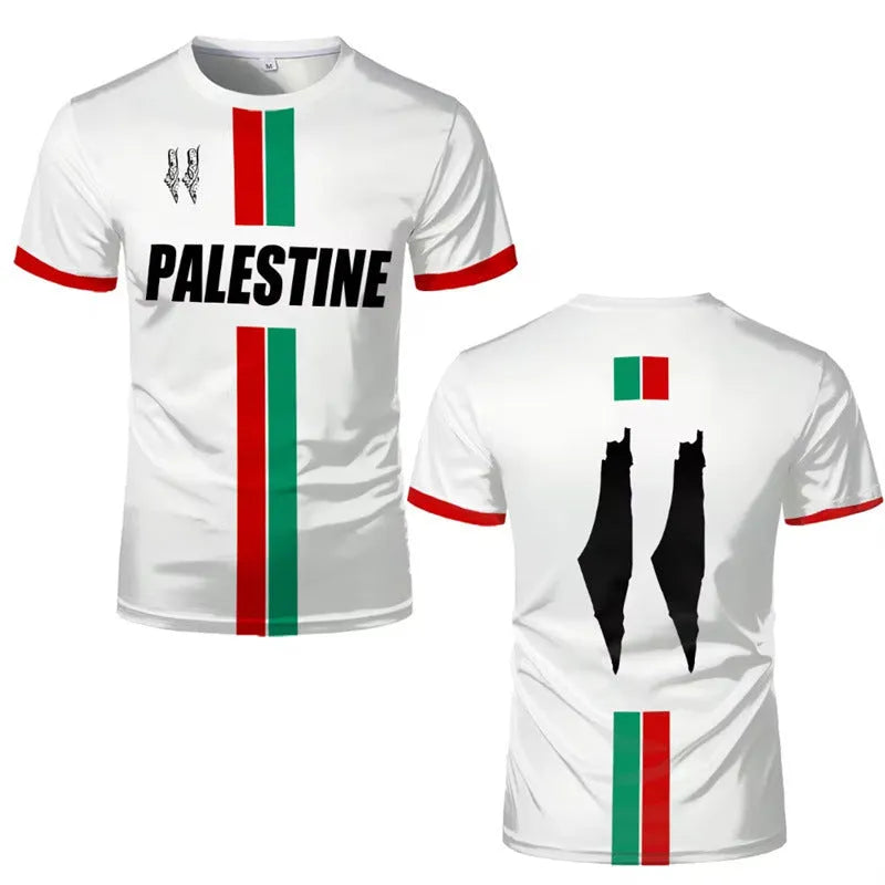 Black 3D printed football graphic on a white stretch spandex T-shirt with short sleeves.
