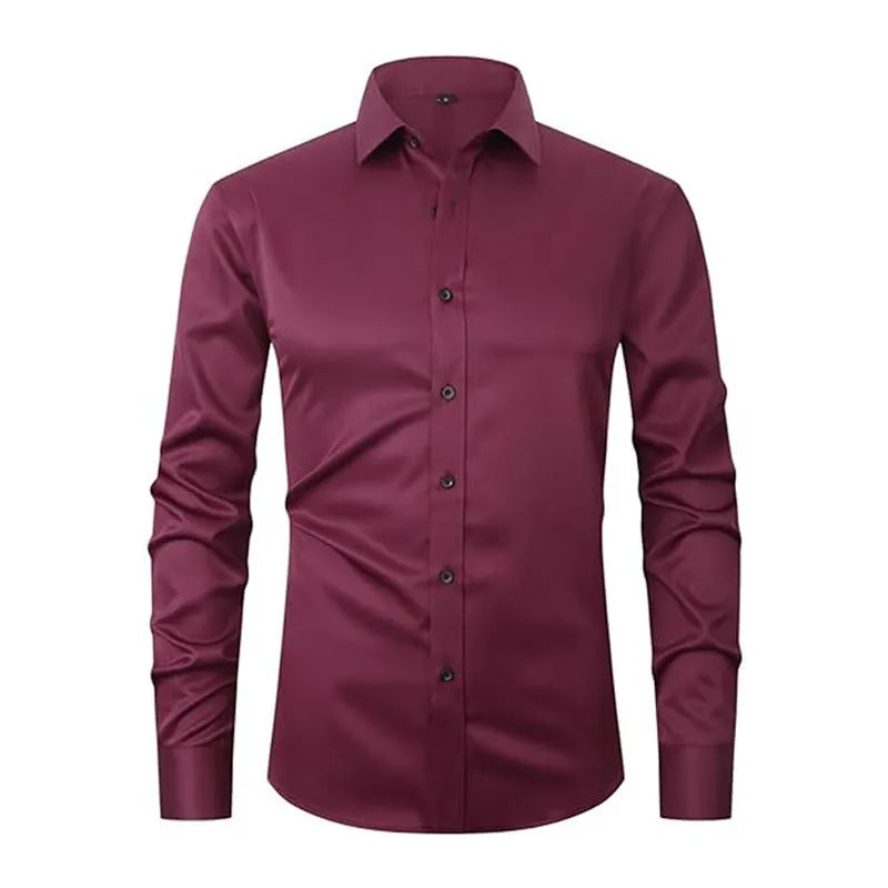 Man wearing a stretch polyester long sleeve work shirt in a blue colour, suitable for manual labour.