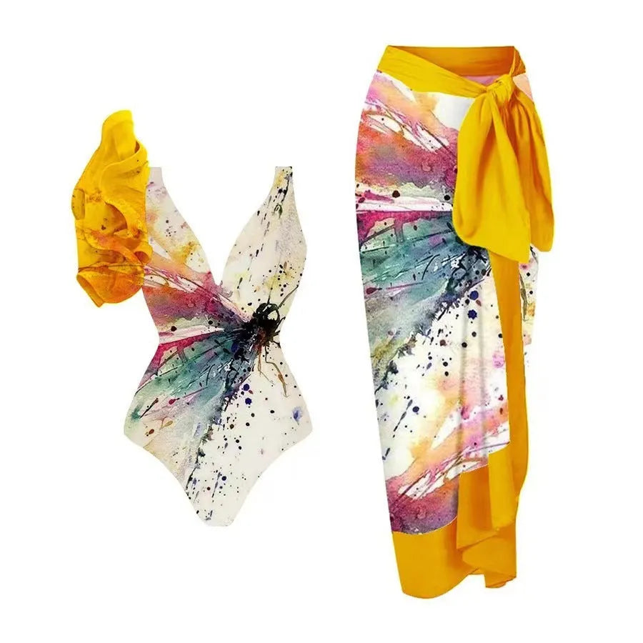 Yellow women's one-piece swimsuit with high waist and briefs style for conservative coverage.