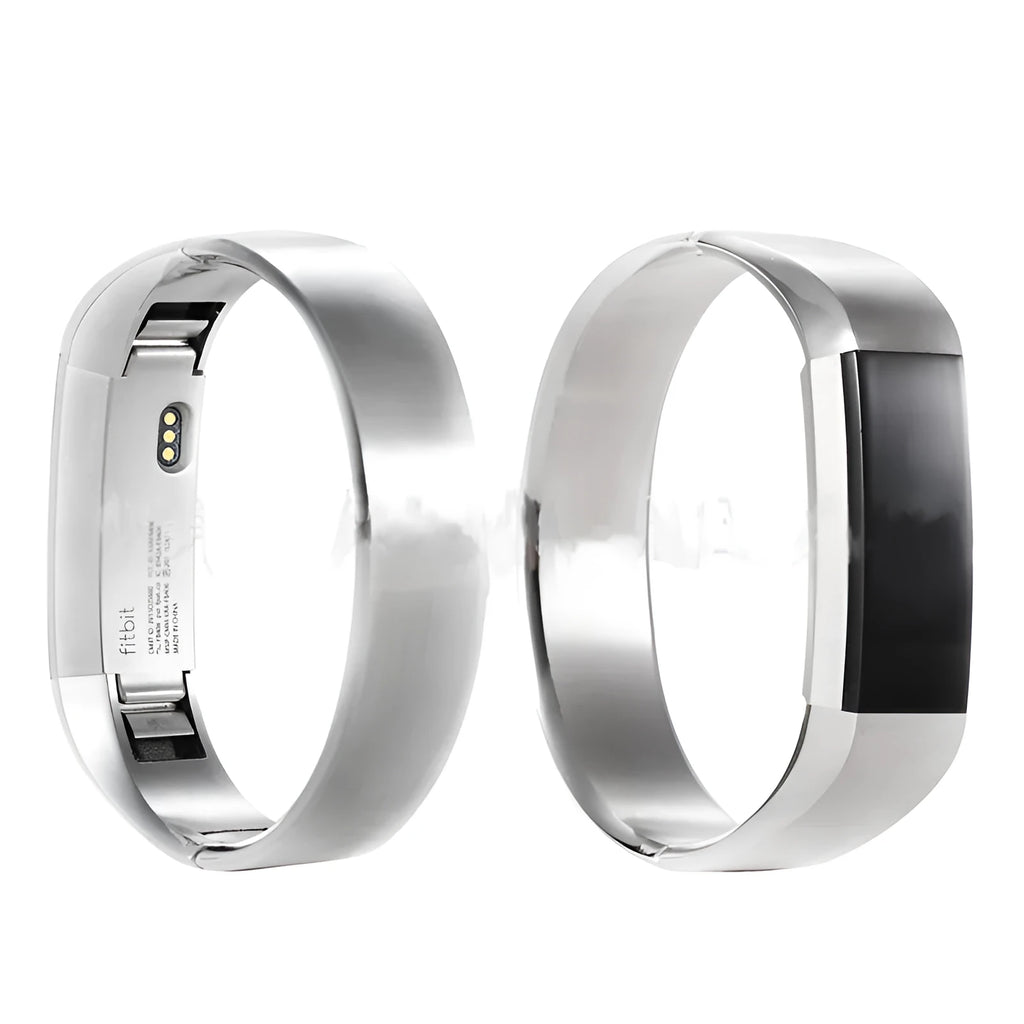 Stainless steel replacement bracelet strap for Fitbit Alta smart watch with deployment buckle clasp.