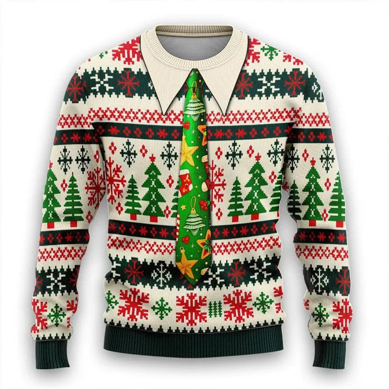 Men's Christmas 3D print round neck casual sweater coat in GH001 colour, loose pullover style