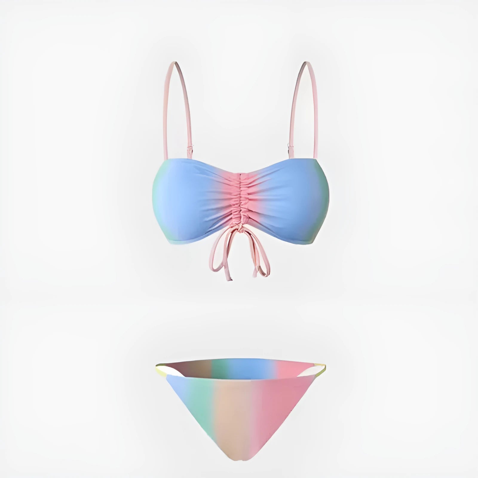 Women's lace-up triangle bikini swimsuit set with matching bottoms in colour matching option